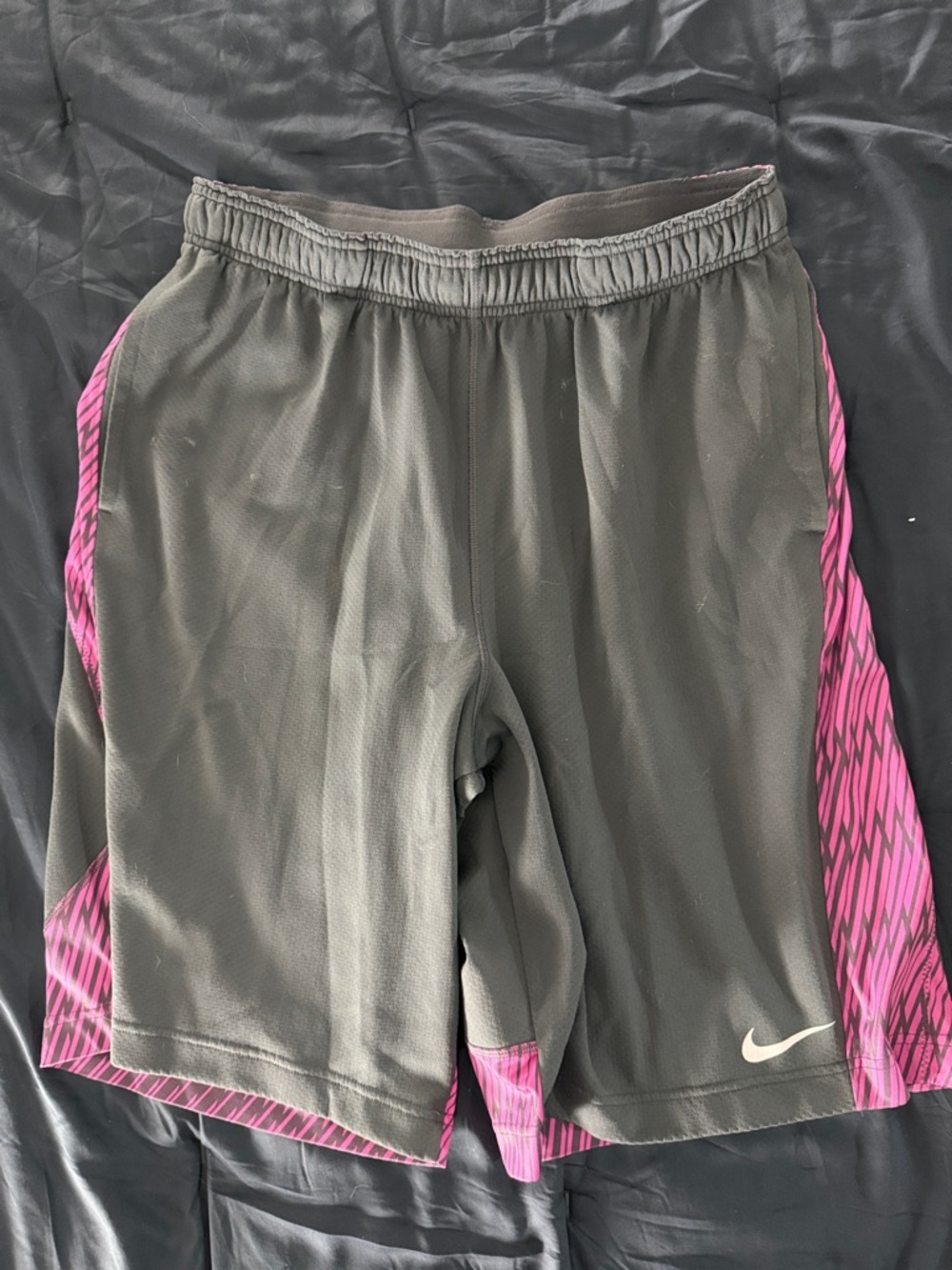 Nike Gray Athletic Shorts with Pink Patterned Side Panels